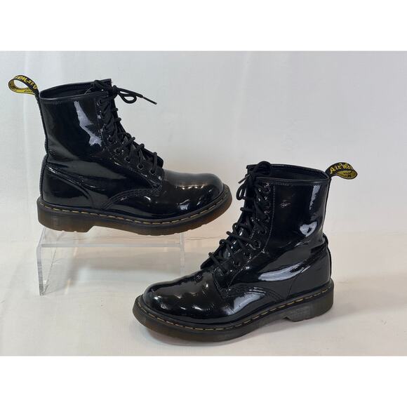 Dr. Martens 1460W Black Patent Lamper Leather Boots Womens 7 Combat 8-Eye - Picture 4 of 12